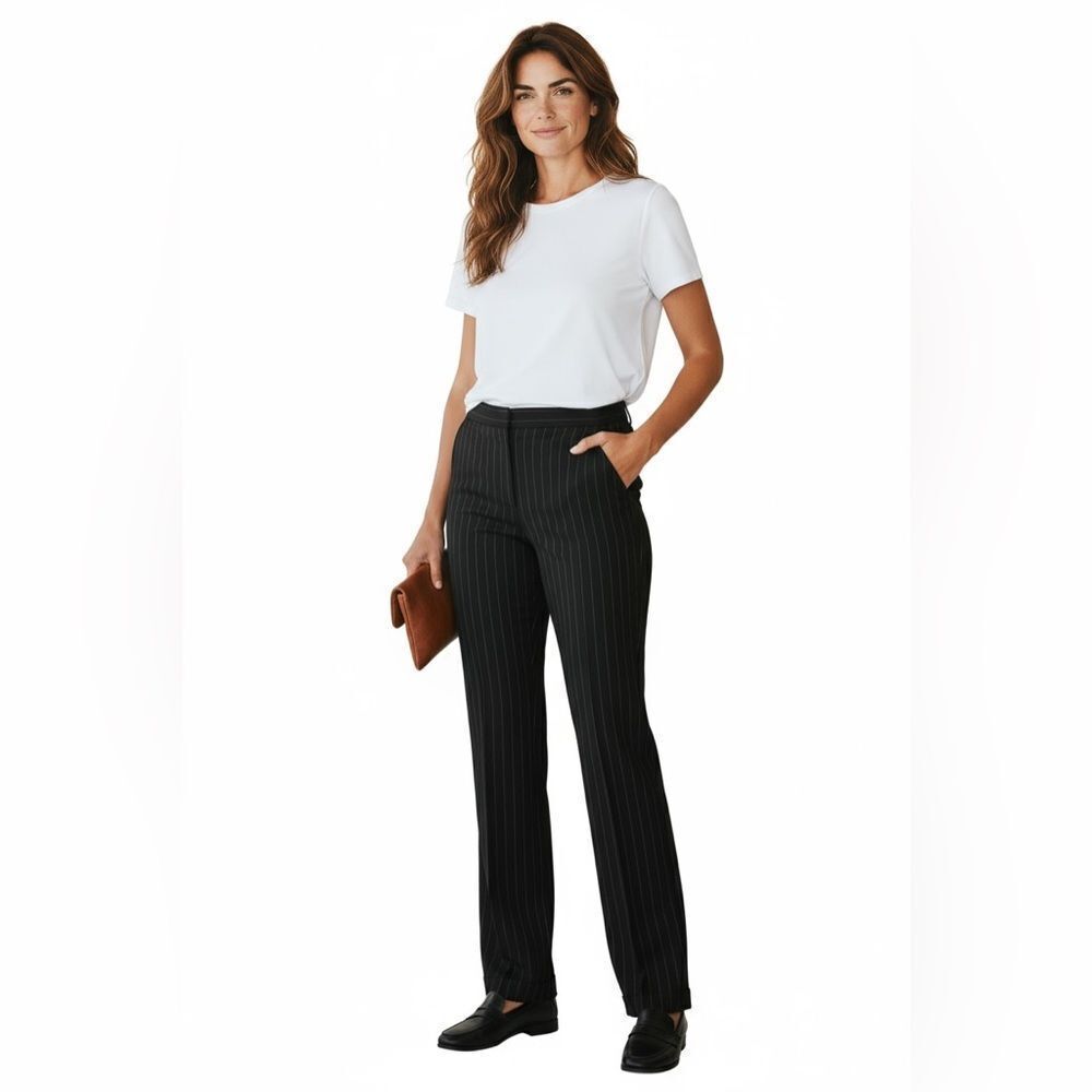 EUC Elie Tahari Women’s Black Pinstripe Dress Pants Cuff Hem - Size 12